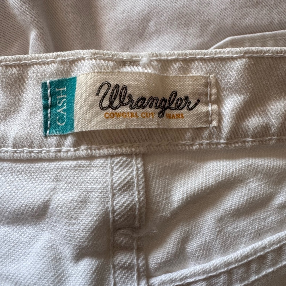 Wrangler Cowgirl Cut White Jeans 3/4 x 34 Bootcut 100% Cotton Made in Mexico - Picture 5 of 7